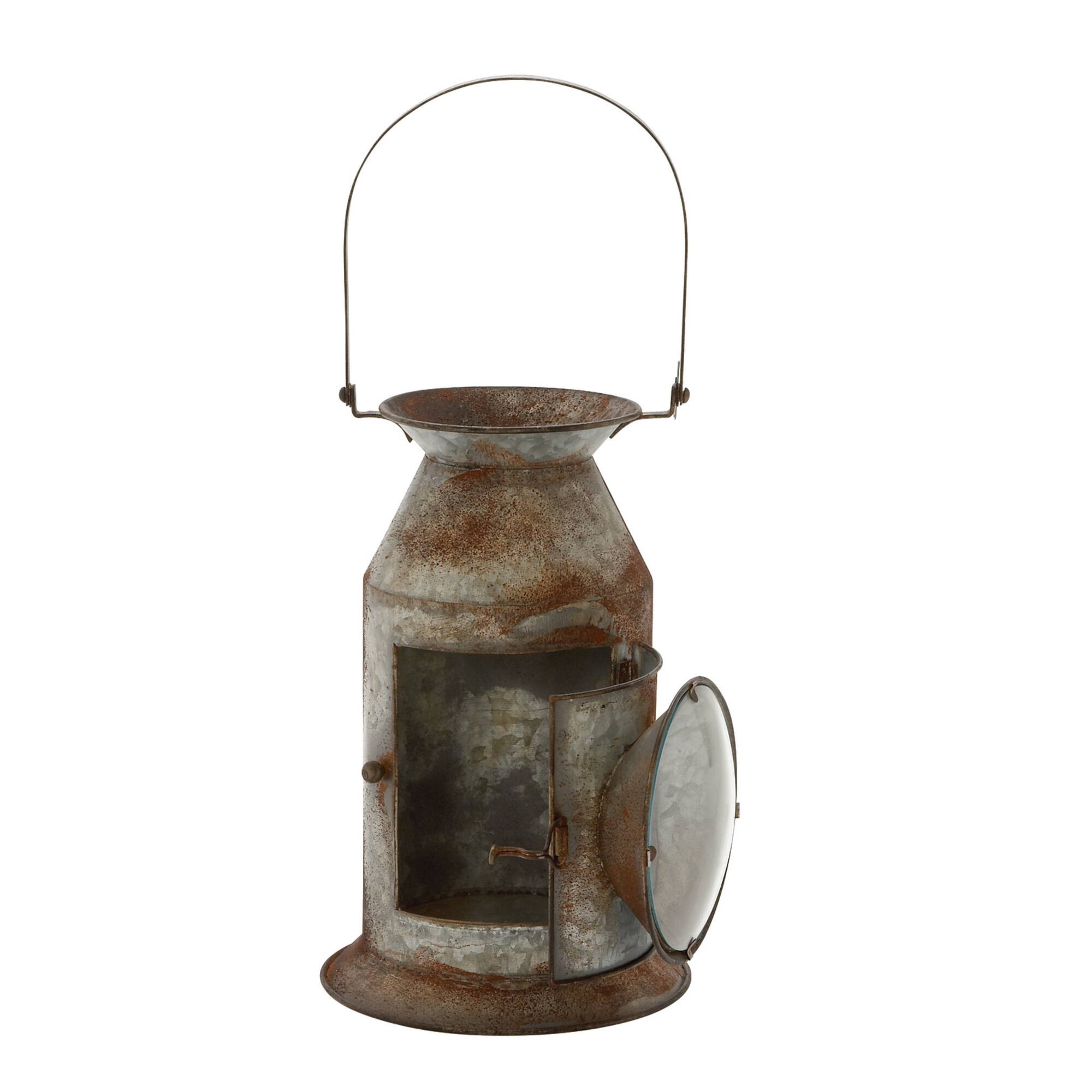 19" Gray Iron Rustic Candle Holder Lantern